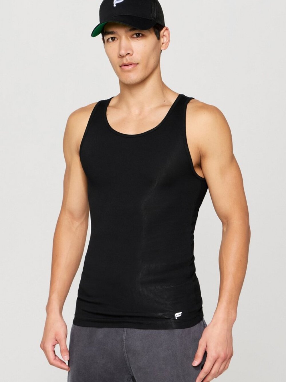 Fabletics The 24-7 Ribbed Tank Mens L Black Fitted Ribbed Gym Vest New Sealed